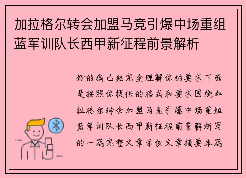 加拉格尔转会加盟马竞引爆中场重组蓝军训队长西甲新征程前景解析
